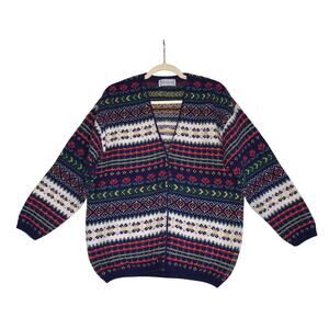 EDINBURGH Lambswool Cardigan Sz M VTG 80's Oversize Holiday Cozy Made Scotland